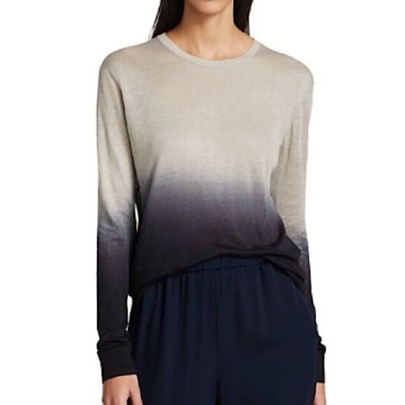 Theory Linen Blend Gray Navy Blue Ombré Crew Neck Pullover Sweater Size L - Picture 1 of 11